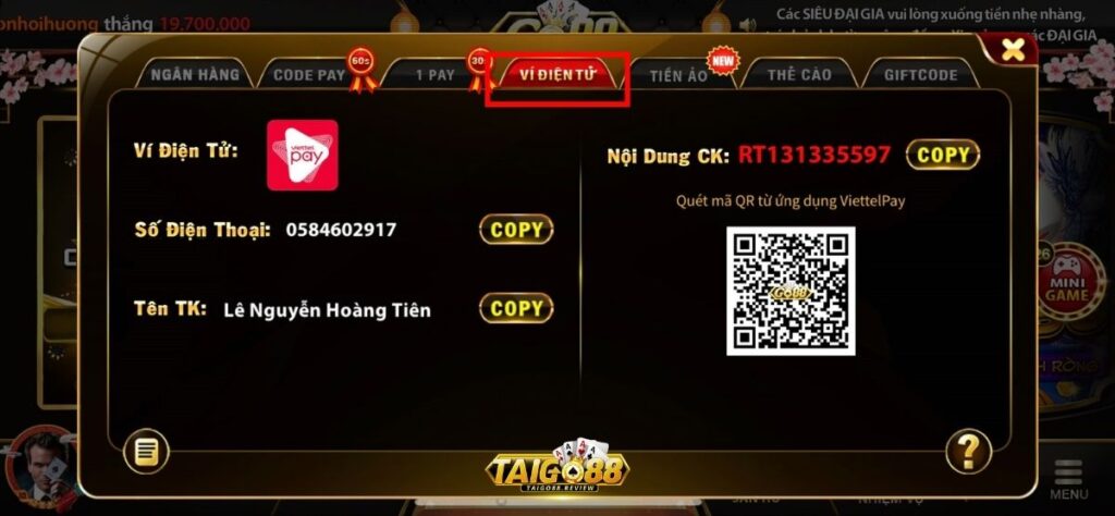 Nạp tiền Go88 qua ví điện tử